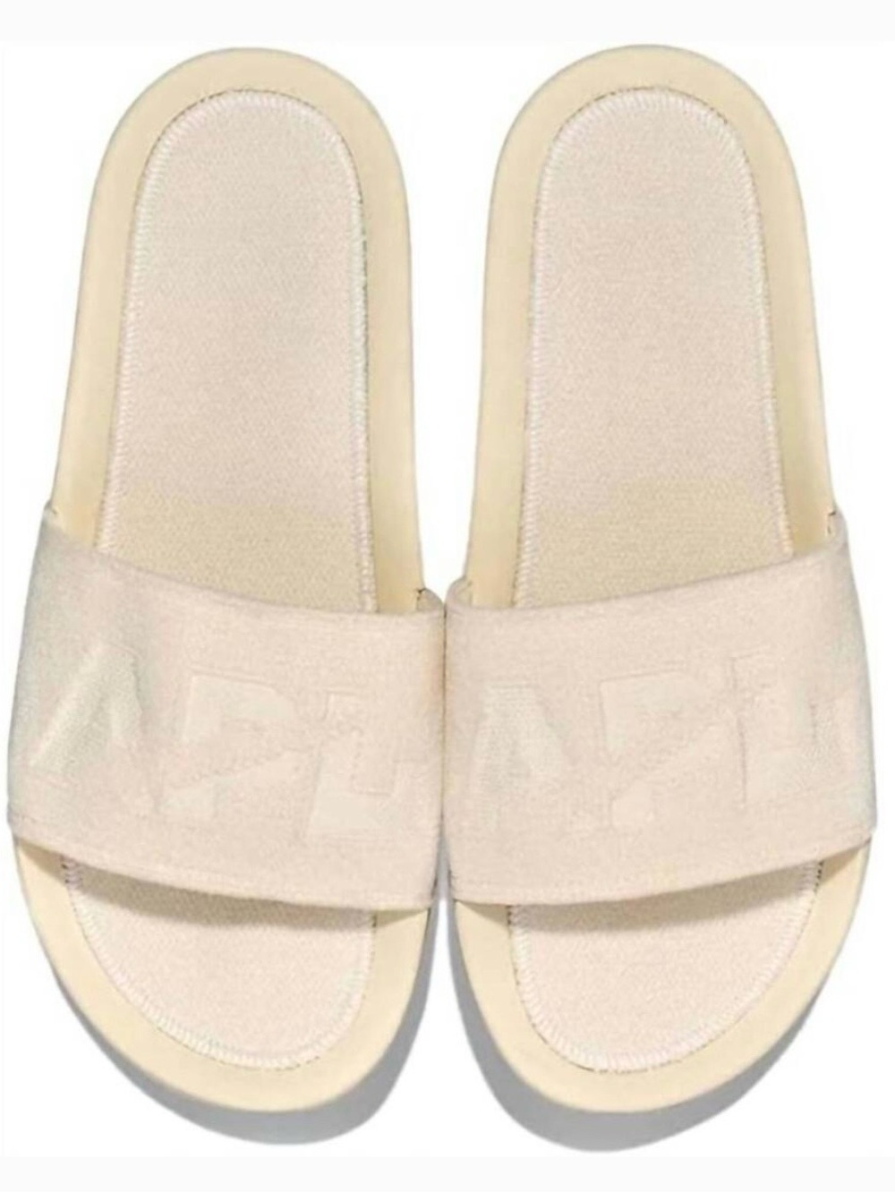 $179 APL AUTHENTIC Women's Sliders Ivory Nude PRESTINE WHITE VELVET Sandals